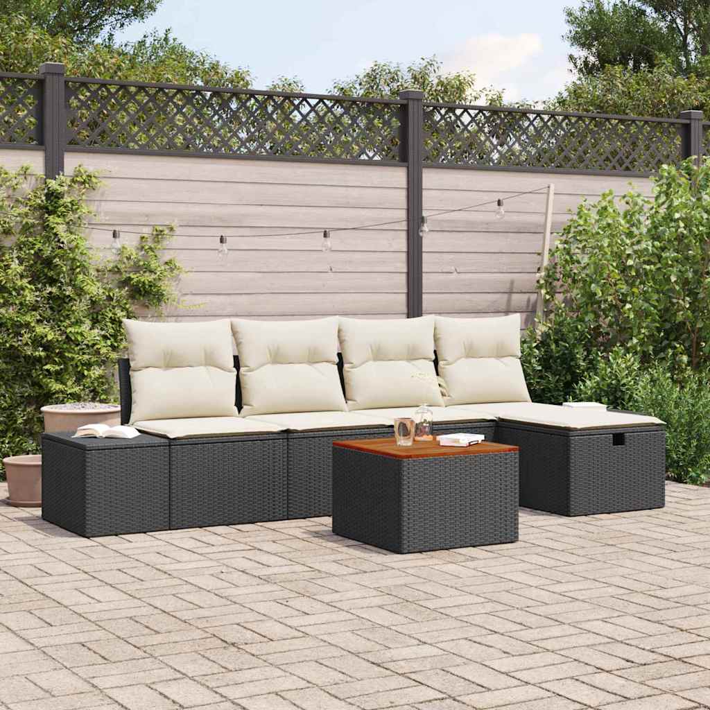 Ensemble de canapé de jardin avec coussin 6 pcs Noir Poly rotin - XIOS