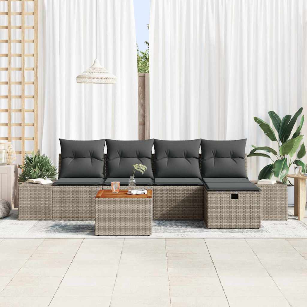 Ensemble de canapé de jardin avec coussin 6 pcs Gris Poly rotin - XIOS