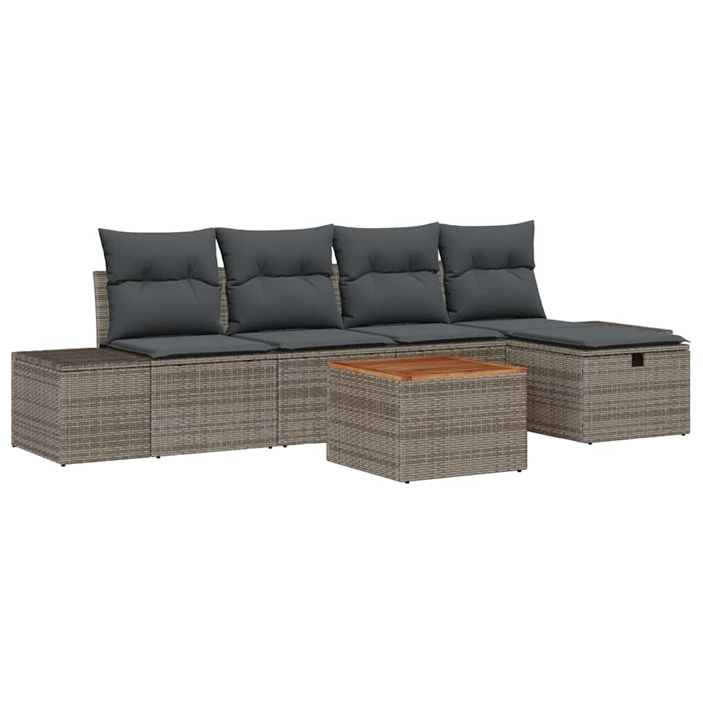 Ensemble de canapé de jardin avec coussin 6 pcs Gris Poly rotin - XIOS