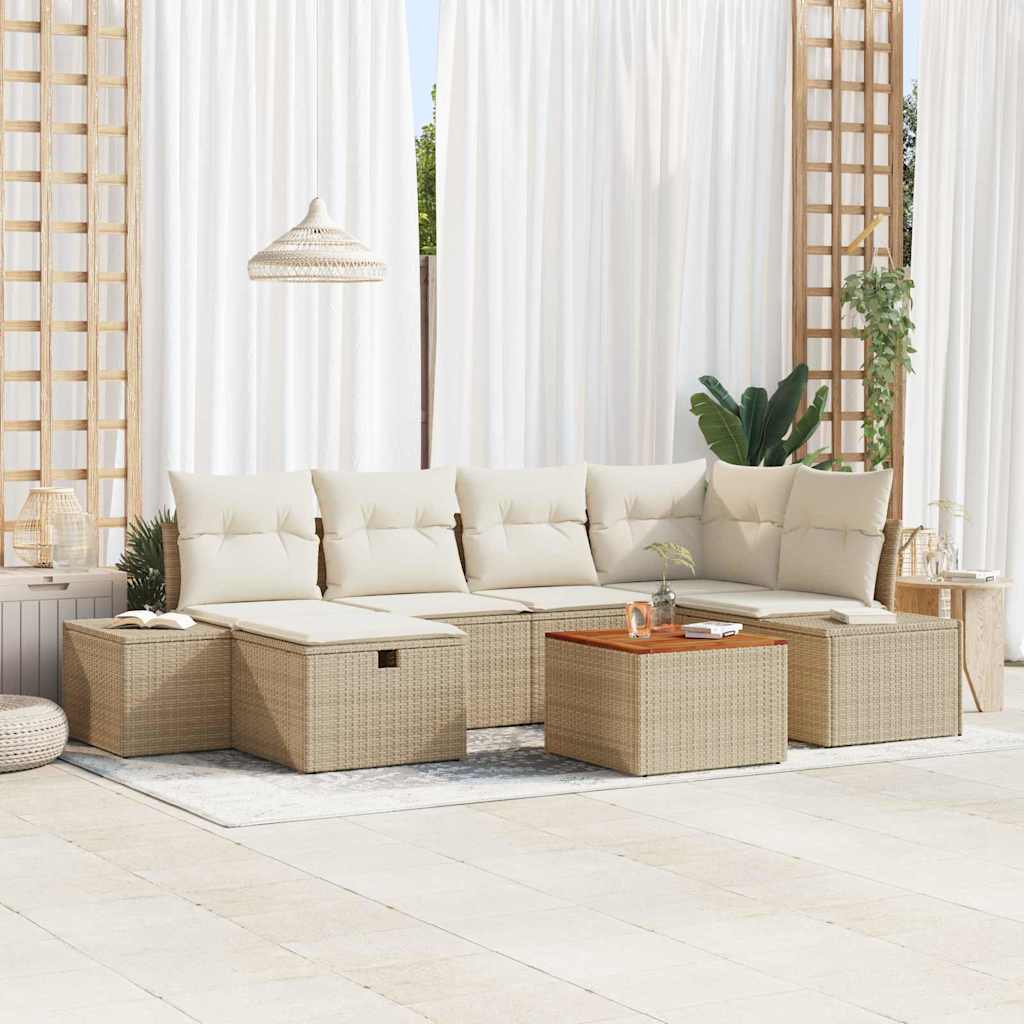 Ensemble de canapé de jardin 7 pc Beige Poly rotin