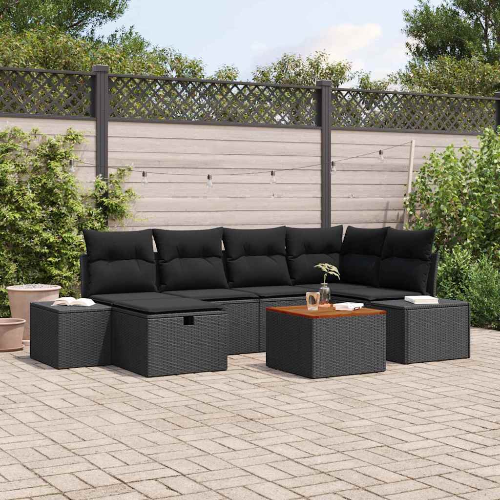 Ensemble de canapé de jardin avec coussin 7 pcs Noir Poly rotin - XIOS