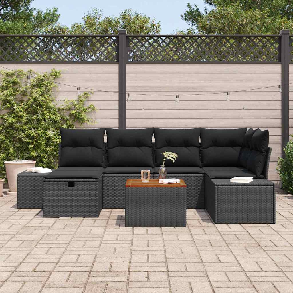 Ensemble de canapé de jardin avec coussin 7 pcs Noir Poly rotin - XIOS