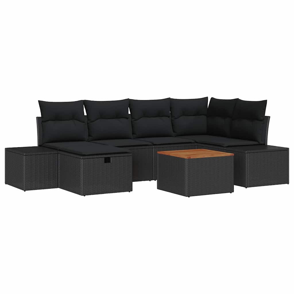 Ensemble de canapé de jardin avec coussin 7 pcs Noir Poly rotin - XIOS