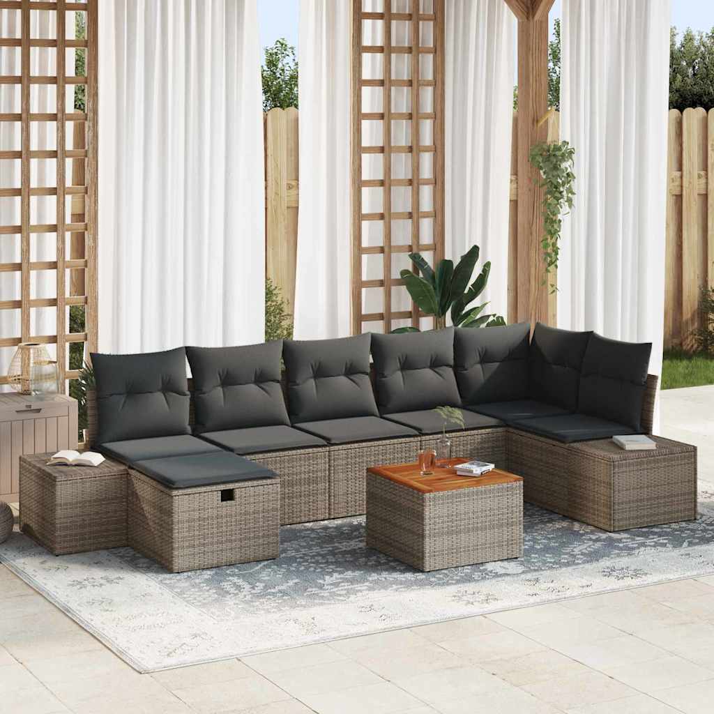 Ensemble de canapé de jardin avec coussin 8 pcs Gris Poly rotin - XIOS