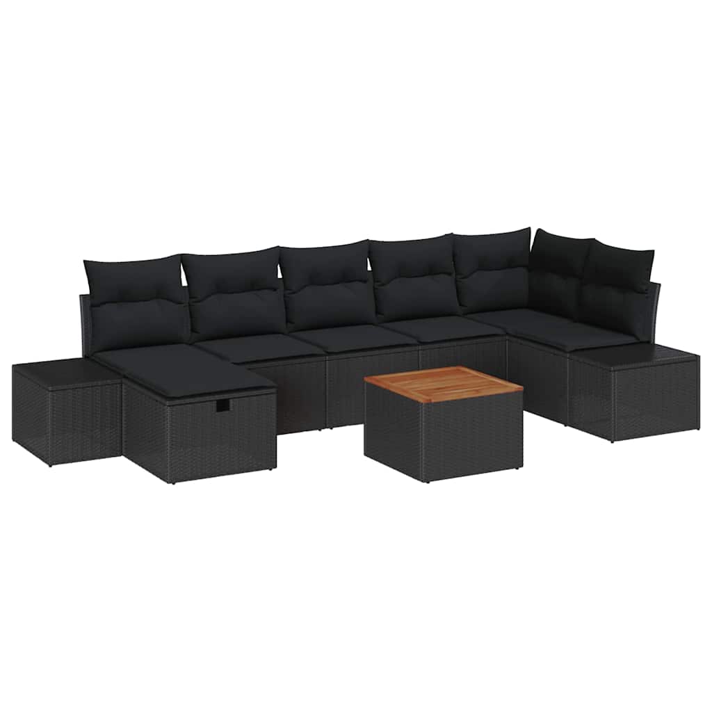Ensemble de canapé de jardin avec coussin 8 pcs Noir Poly rotin - XIOS