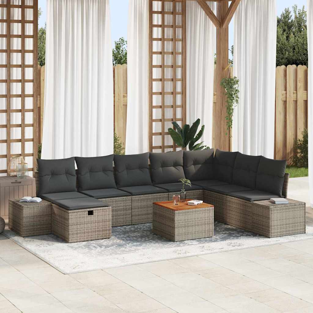 Ensemble de canapé de jardin avec coussin 9 pcs Gris Poly rotin - XIOS