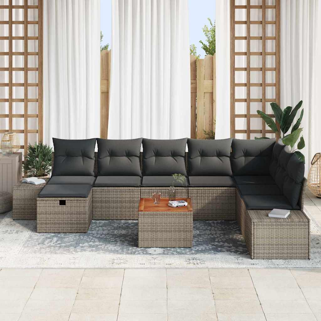 Ensemble de canapé de jardin avec coussin 9 pcs Gris Poly rotin - XIOS