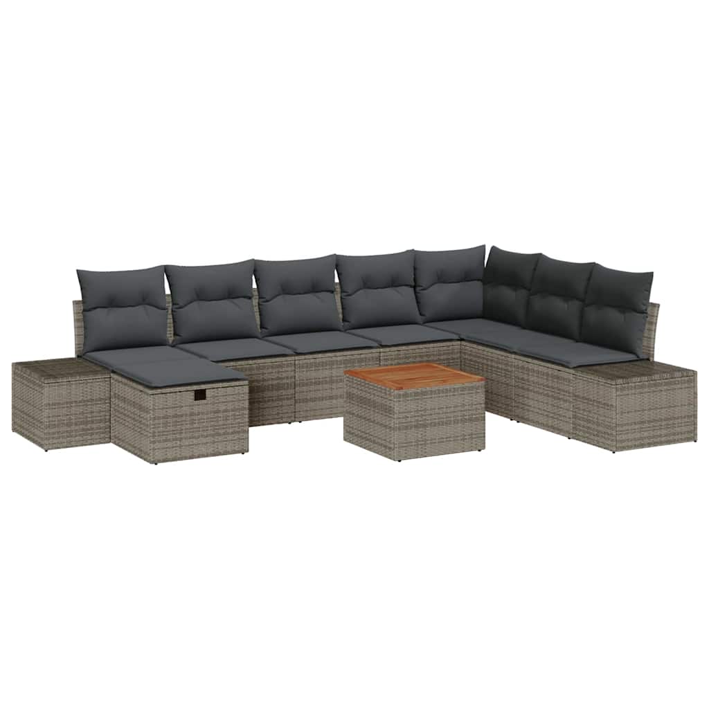 Ensemble de canapé de jardin avec coussin 9 pcs Gris Poly rotin - XIOS