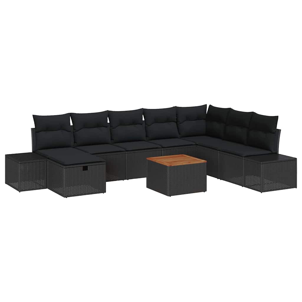 Ensemble de canapé de jardin avec coussin 9 pcs Noir Poly rotin - XIOS
