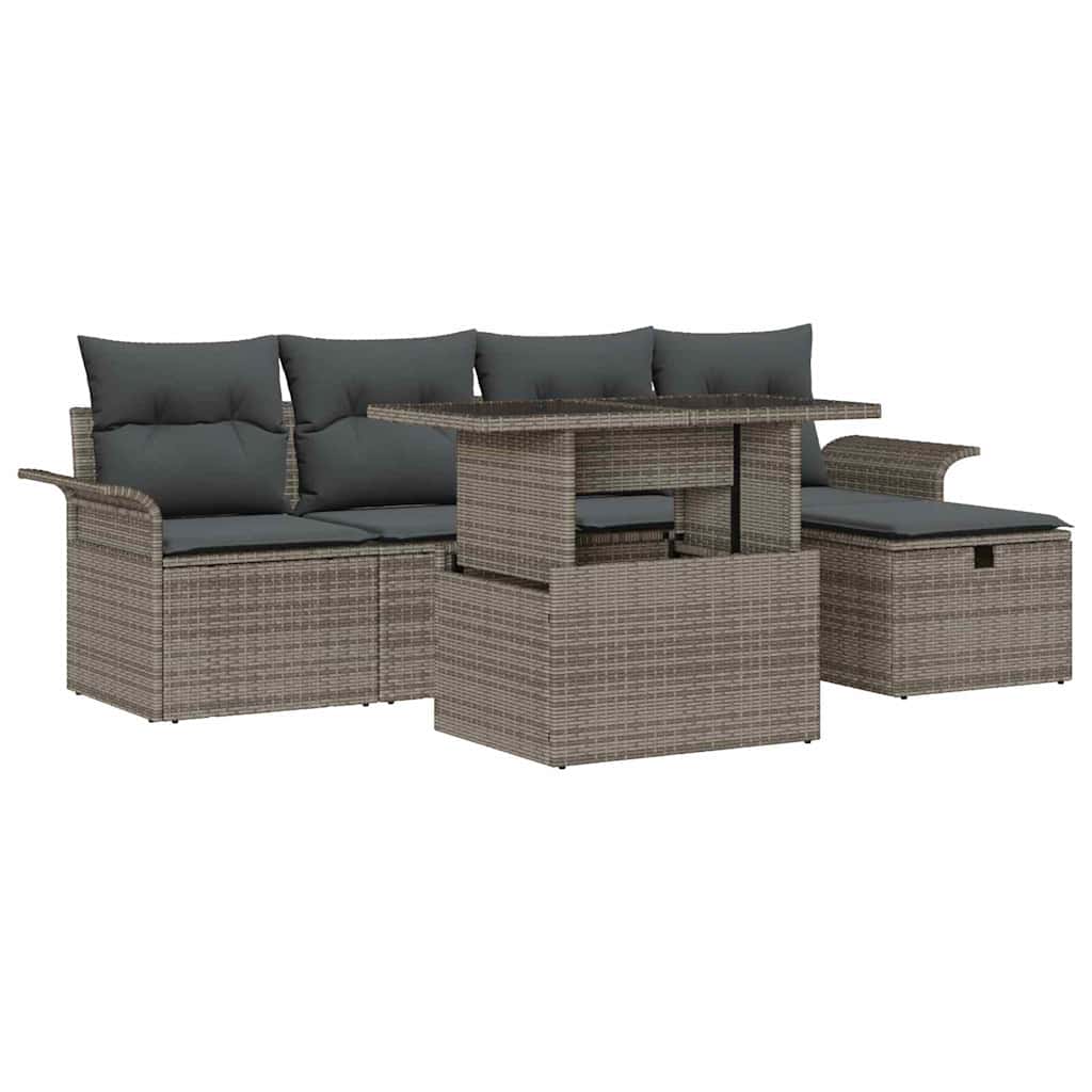 Ensemble de canapé de jardin avec coussin 6 pcs Gris Poly rotin - XIOS