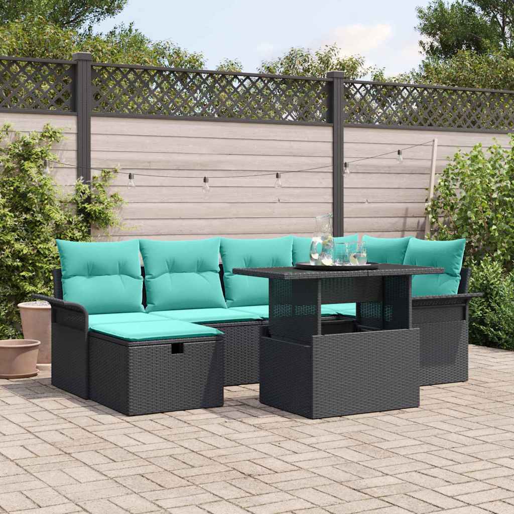 Ensemble de canapé de jardin 7 pc Noir polyrotin
