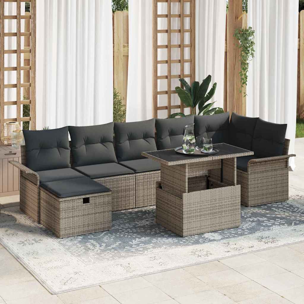 Ensemble de canapé de jardin avec coussin 8 pcs Gris Poly rotin - XIOS