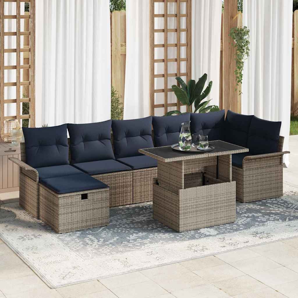 Ensemble de canapé de jardin avec coussin 8 pcs Gris Poly rotin - XIOS