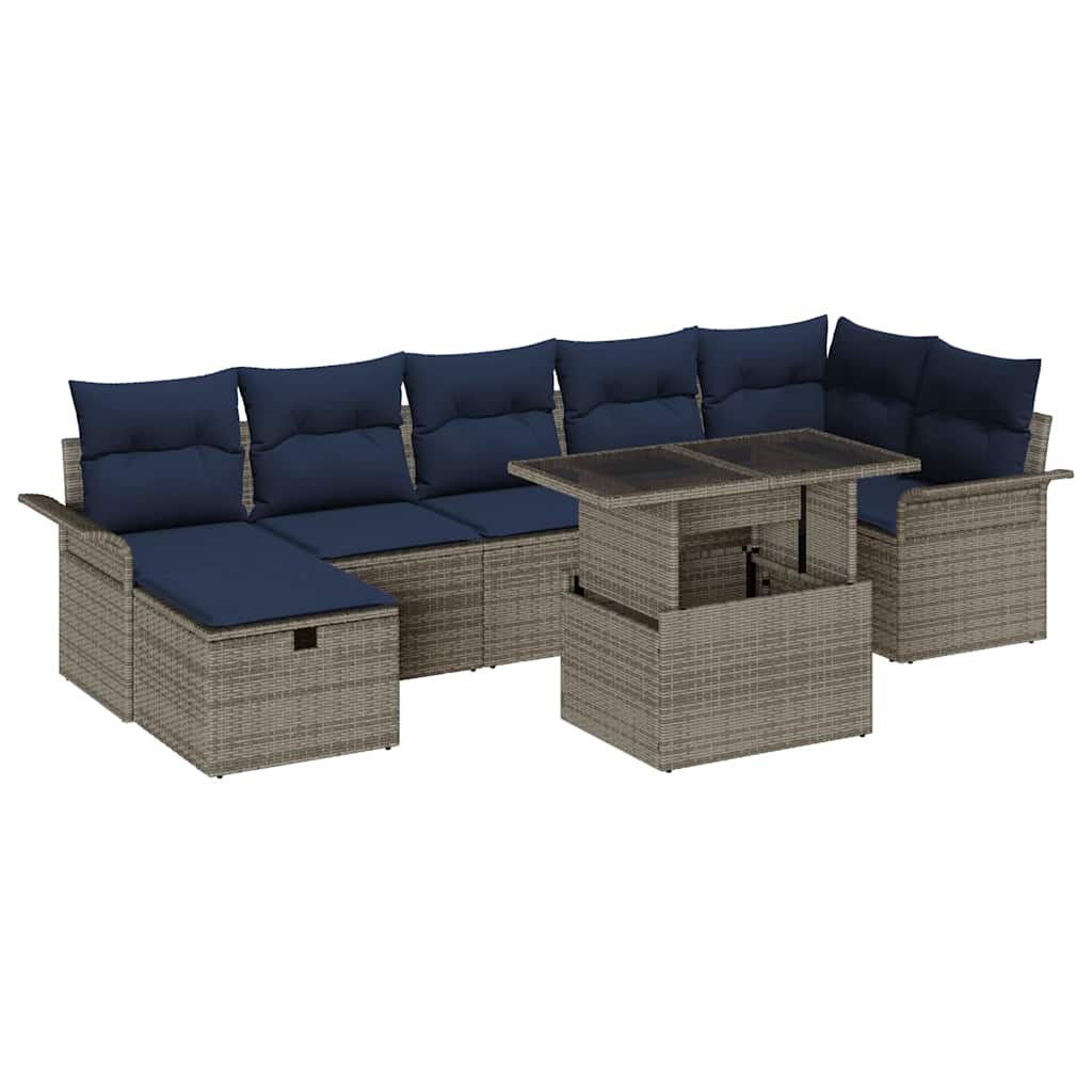 Ensemble de canapé de jardin avec coussin 8 pcs Gris Poly rotin - XIOS