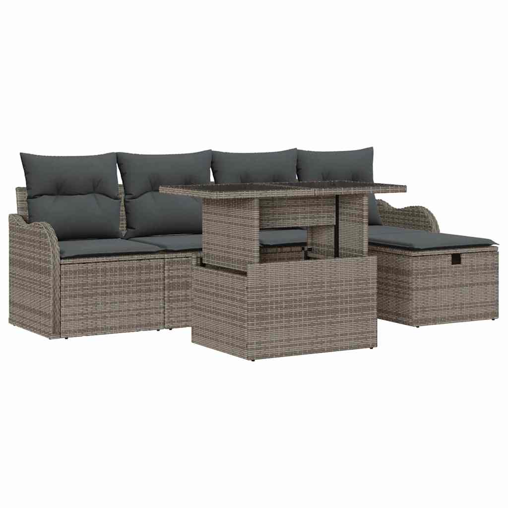 Ensemble de canapé de jardin avec coussin 6 pcs Gris Poly rotin - XIOS