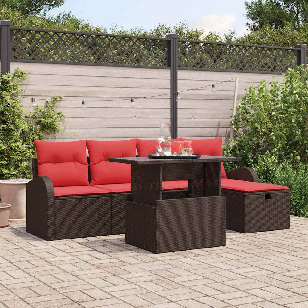 Ensemble de canapé de jardin 6 pcs Marron Poly rotin - XIOS