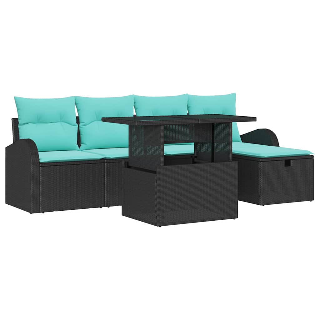 Ensemble de canapé de jardin 6 pc Noir polyrotin