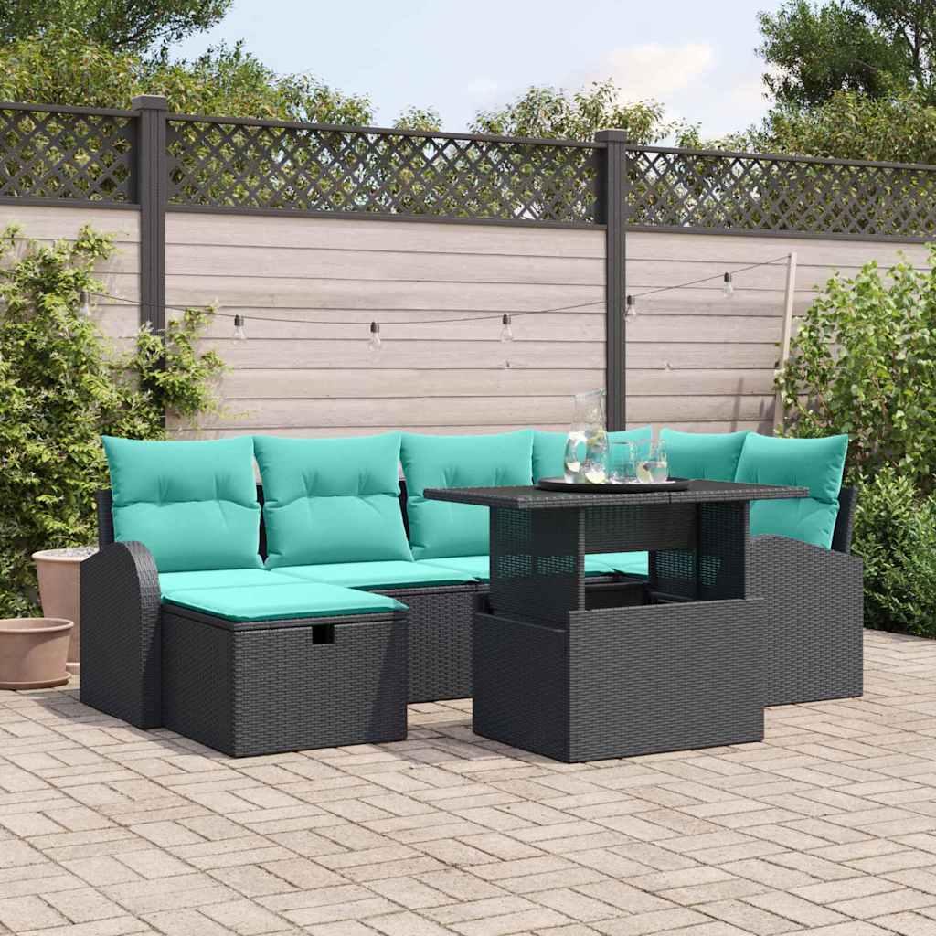 Ensemble de canapé de jardin 7 pc Noir polyrotin