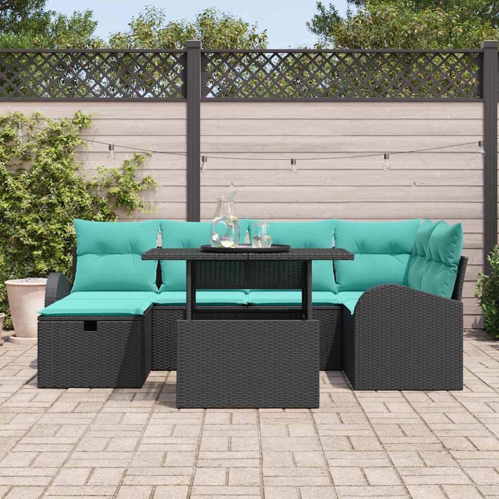 Ensemble de canapé de jardin 7 pc Noir polyrotin
