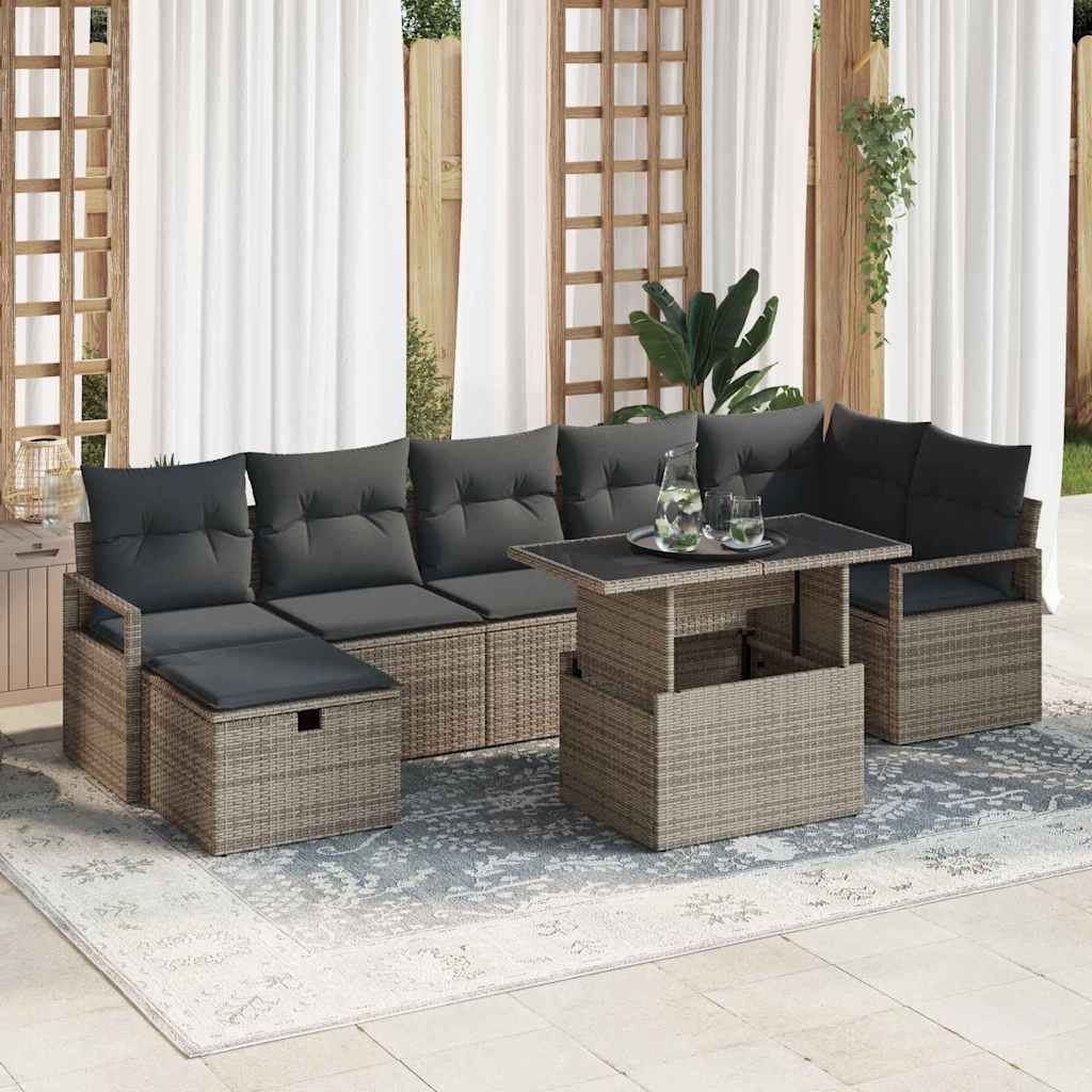 Ensemble de canapé de jardin avec coussin 8 pcs Gris Poly rotin - XIOS