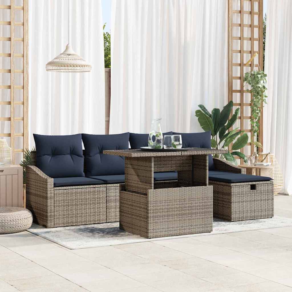 Ensemble de canapé de jardin avec coussin 6 pcs Gris polyrotin - XIOS