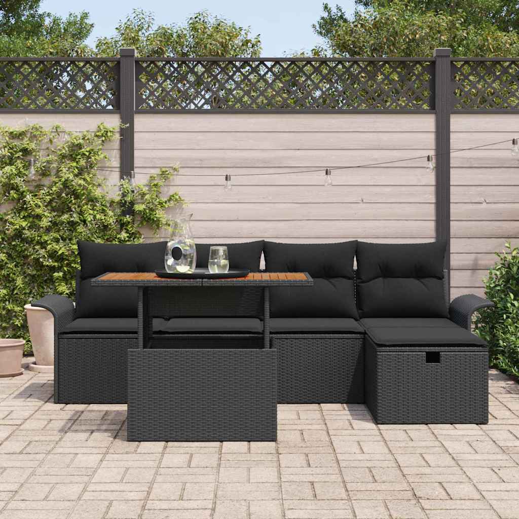Ensemble de canapé de jardin 6 pcs Noir polyrotin - XIOS