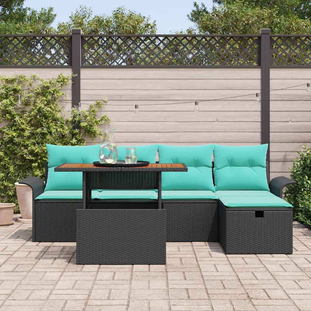 Ensemble de canapé de jardin 6 pcs Noir polyrotin - XIOS
