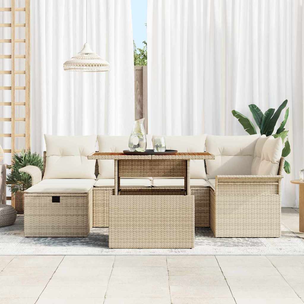 Ensemble de canapé de jardin 7 pc Beige polyrotin