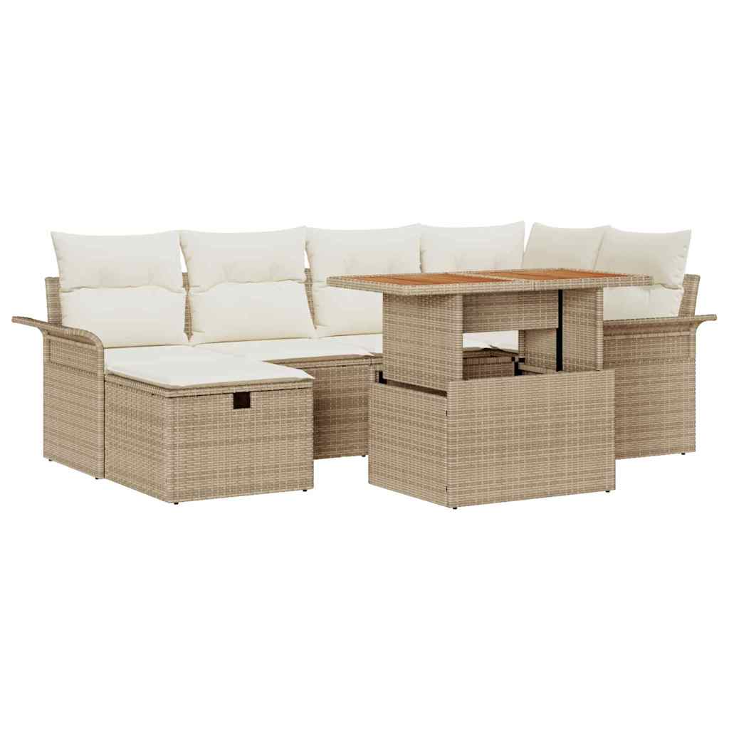 Ensemble de canapé de jardin 7 pc Beige polyrotin