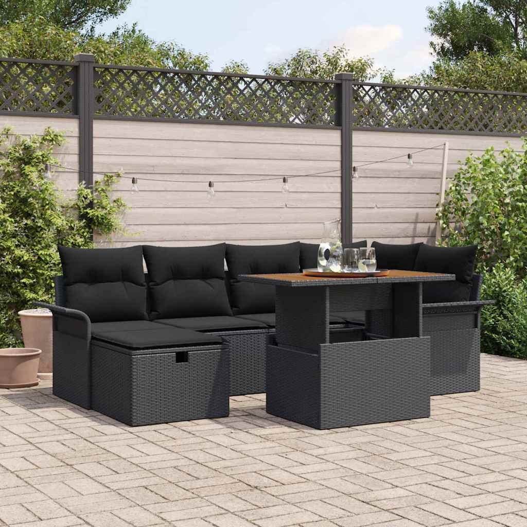 Ensemble de canapé de jardin 7 pcs Noir polyrotin - XIOS