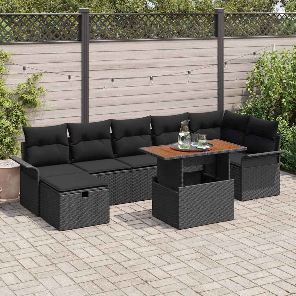 Ensemble de canapé de jardin 8 pcs Noir polyrotin - XIOS