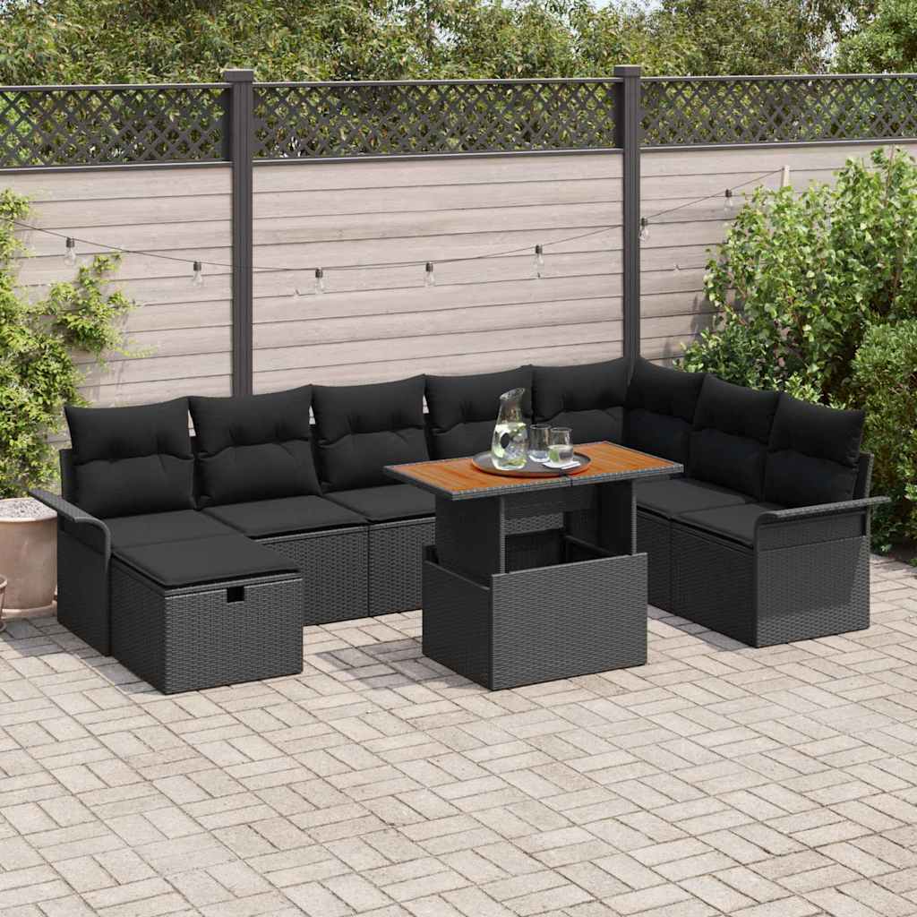 Ensemble de canapé de jardin 9 pcs Noir polyrotin
