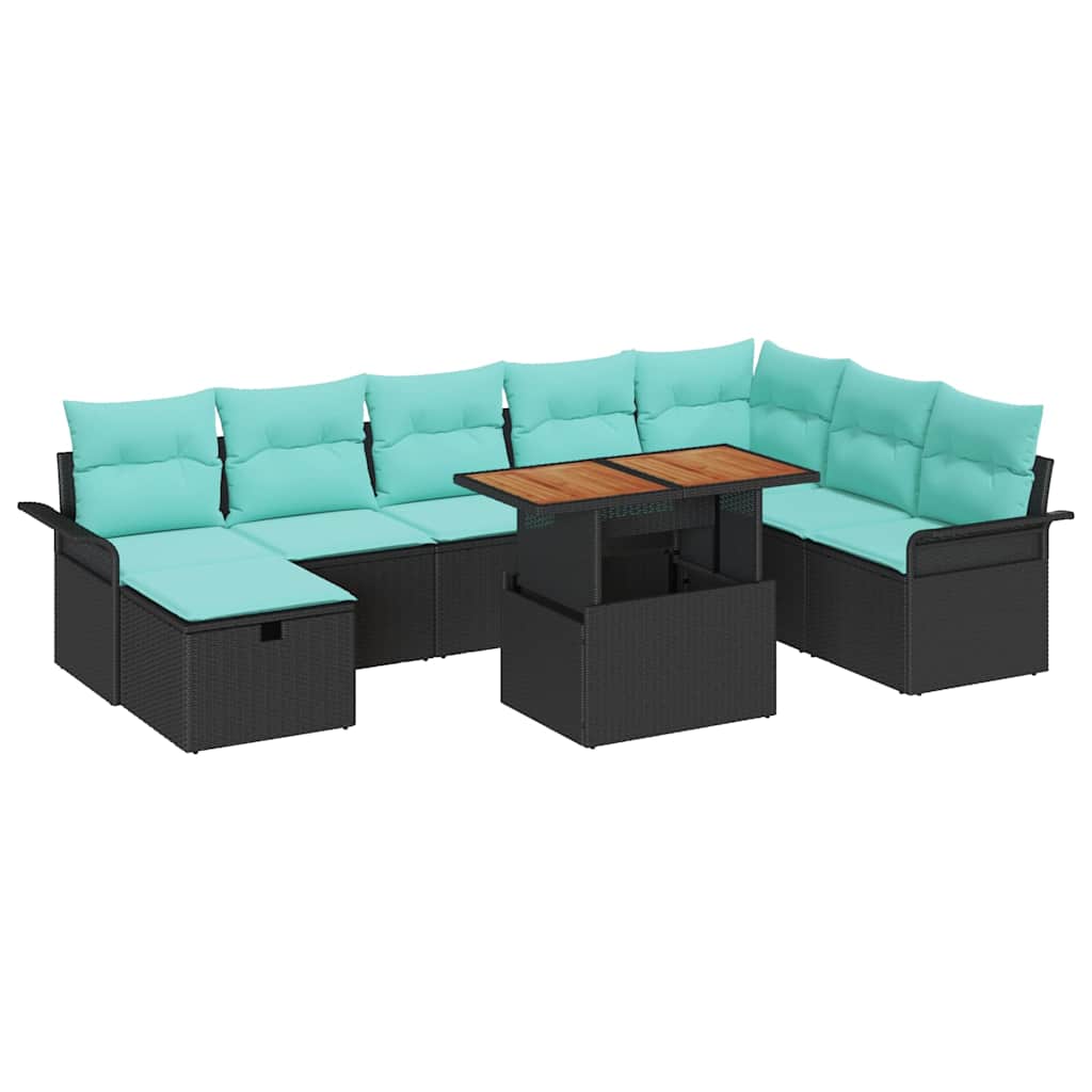 Ensemble de canapé de jardin 9 pcs Noir polyrotin - XIOS