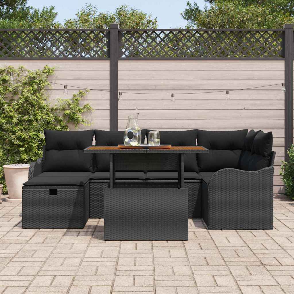 Ensemble de canapé de jardin 7 pcs Noir polyrotin - XIOS