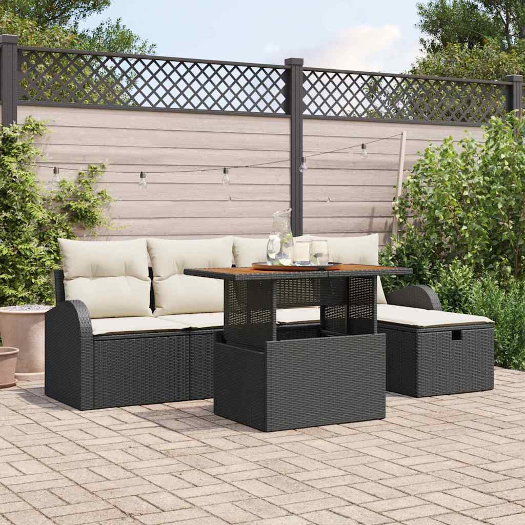 Ensemble de canapé de jardin 6 pcs Noir polyrotin - XIOS