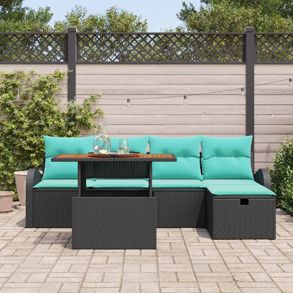 Ensemble de canapé de jardin 6 pcs Noir polyrotin