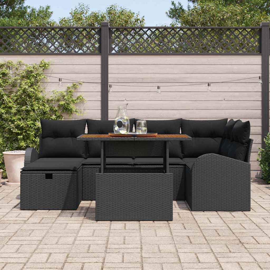 Ensemble de canapé de jardin 7 pcs Noir polyrotin - XIOS