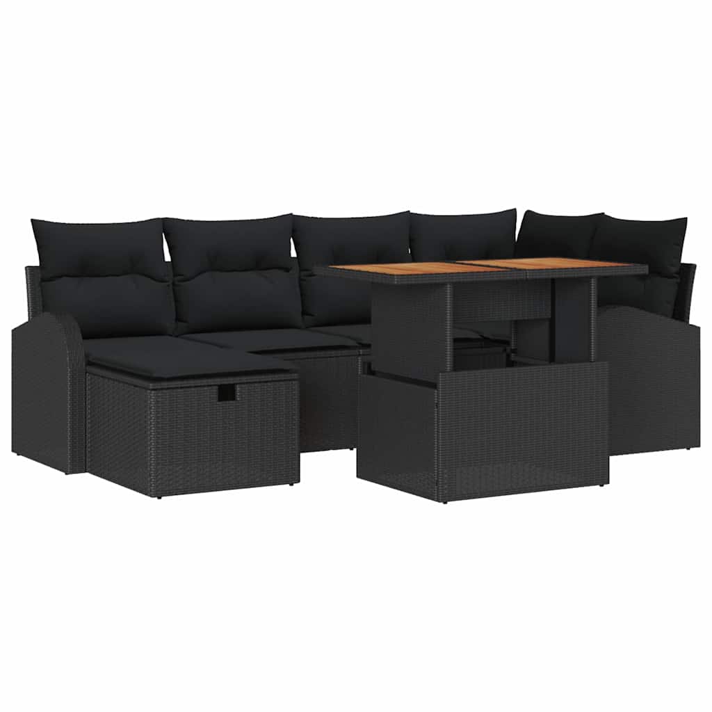 Ensemble de canapé de jardin 7 pcs Noir polyrotin - XIOS