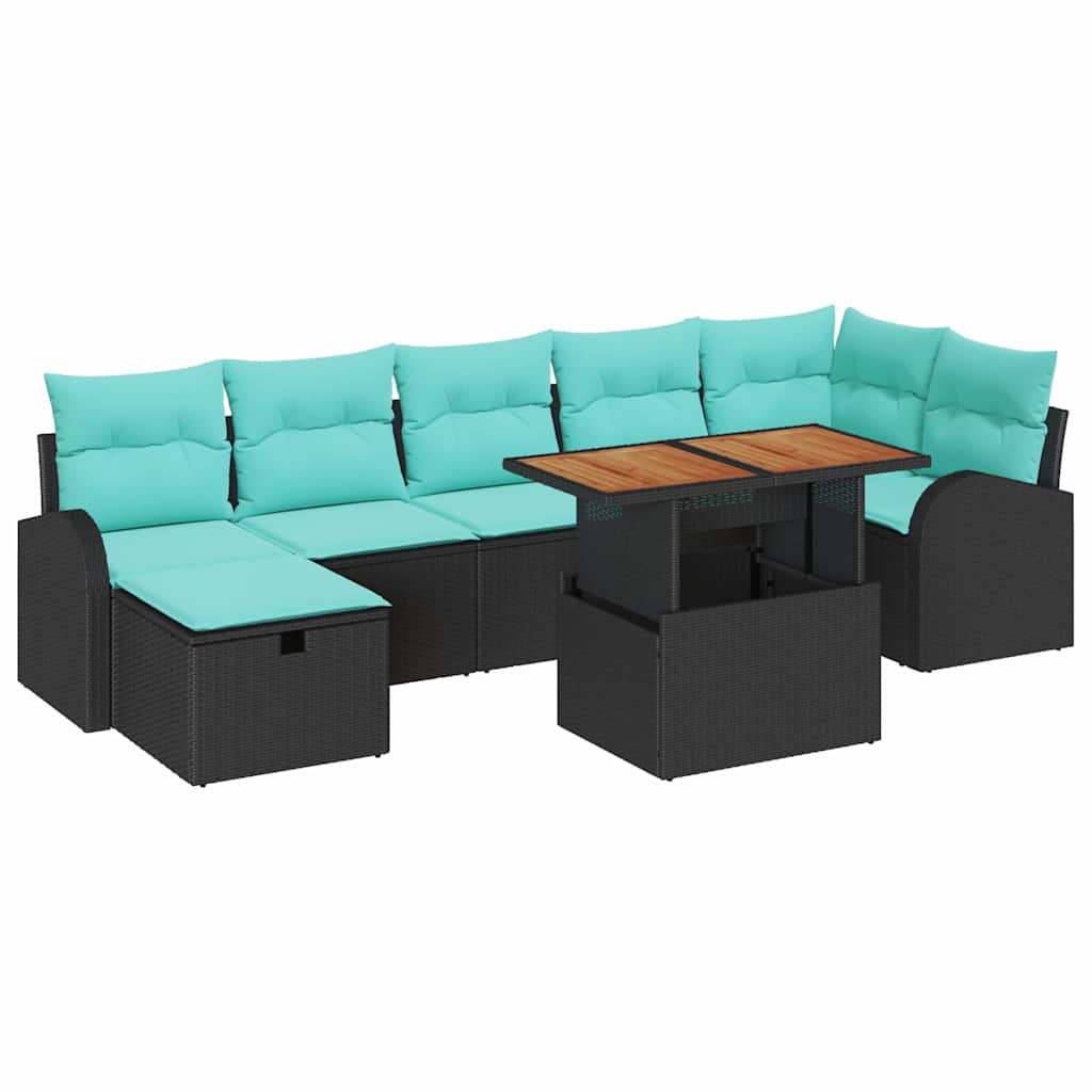 Ensemble de canapé de jardin 8 pcs Noir polyrotin