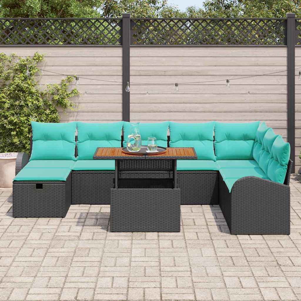 Ensemble de canapé de jardin 9 pcs Noir polyrotin