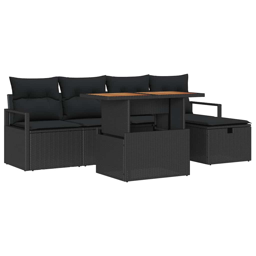 Ensemble de canapé de jardin 6 pcs Noir polyrotin - XIOS