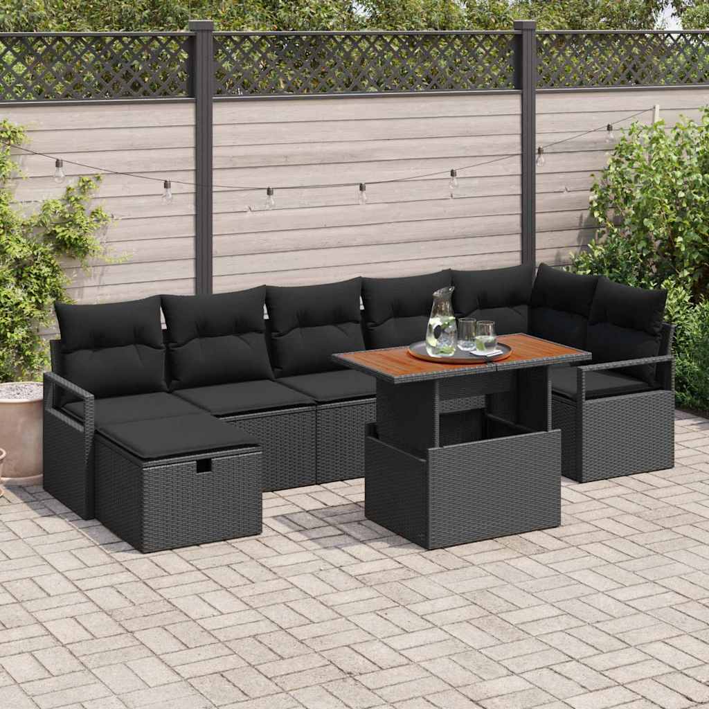 Ensemble de canapé de jardin 8 pcs Noir polyrotin - XIOS