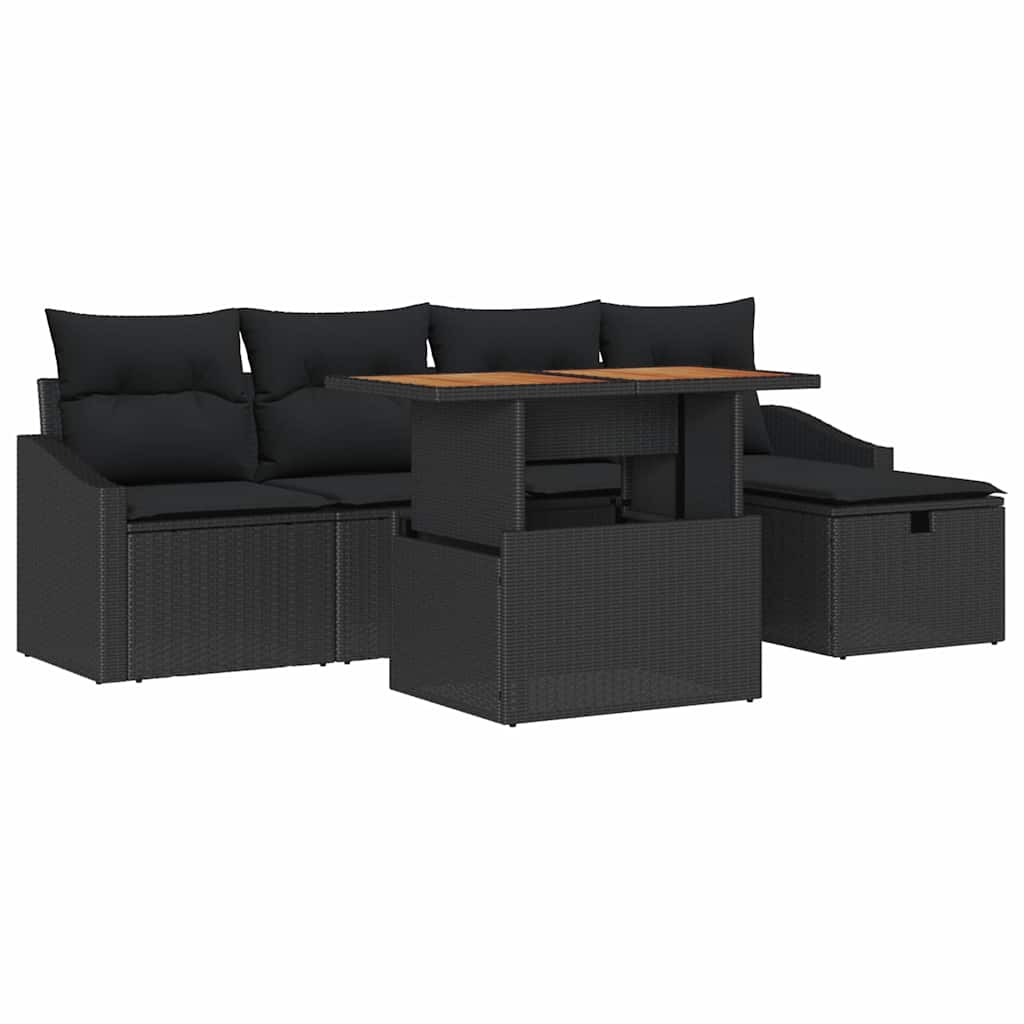 Ensemble de canapé de jardin 6 pcs Noir polyrotin - XIOS