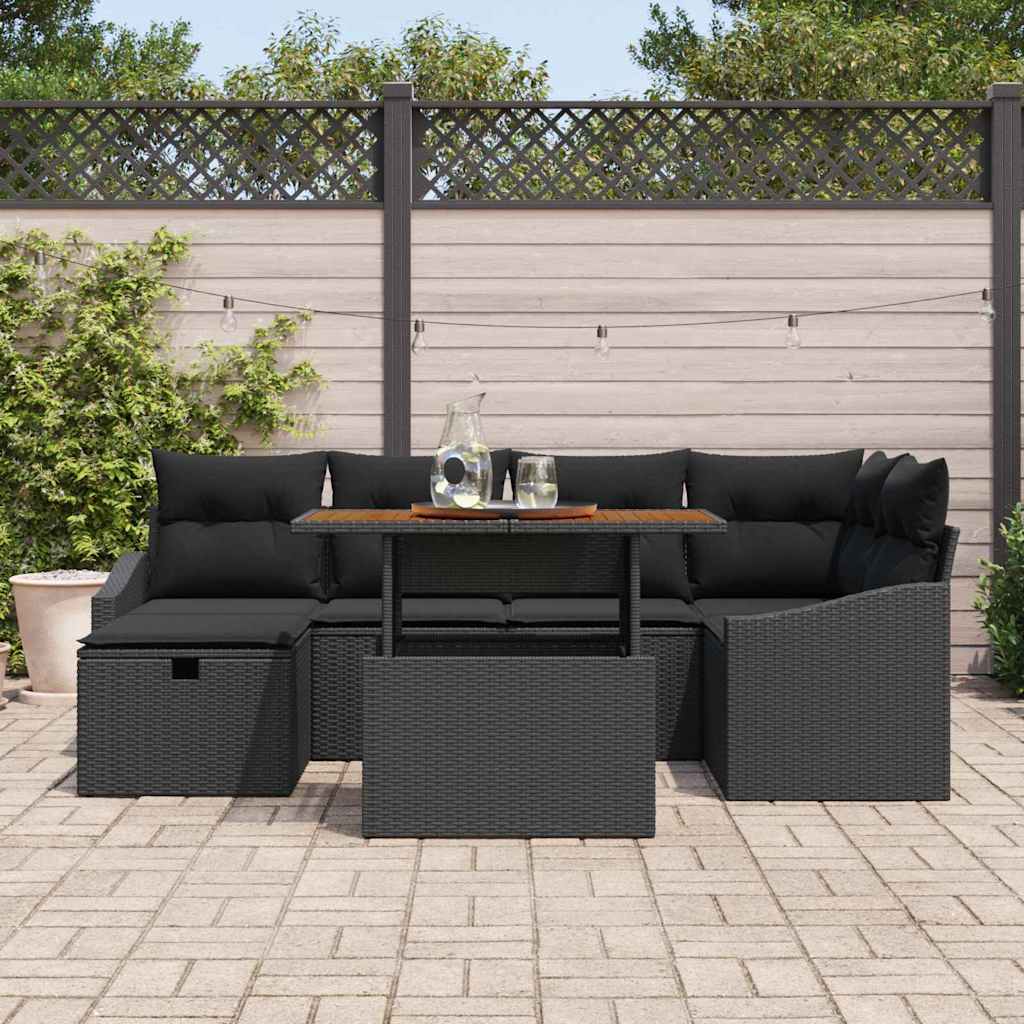 Ensemble de canapé de jardin 7 pcs Noir polyrotin - XIOS