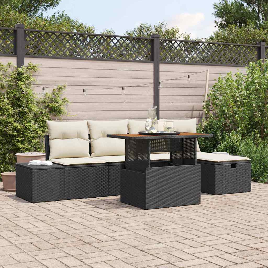 Ensemble de canapé de jardin 6 pcs Noir polyrotin - XIOS