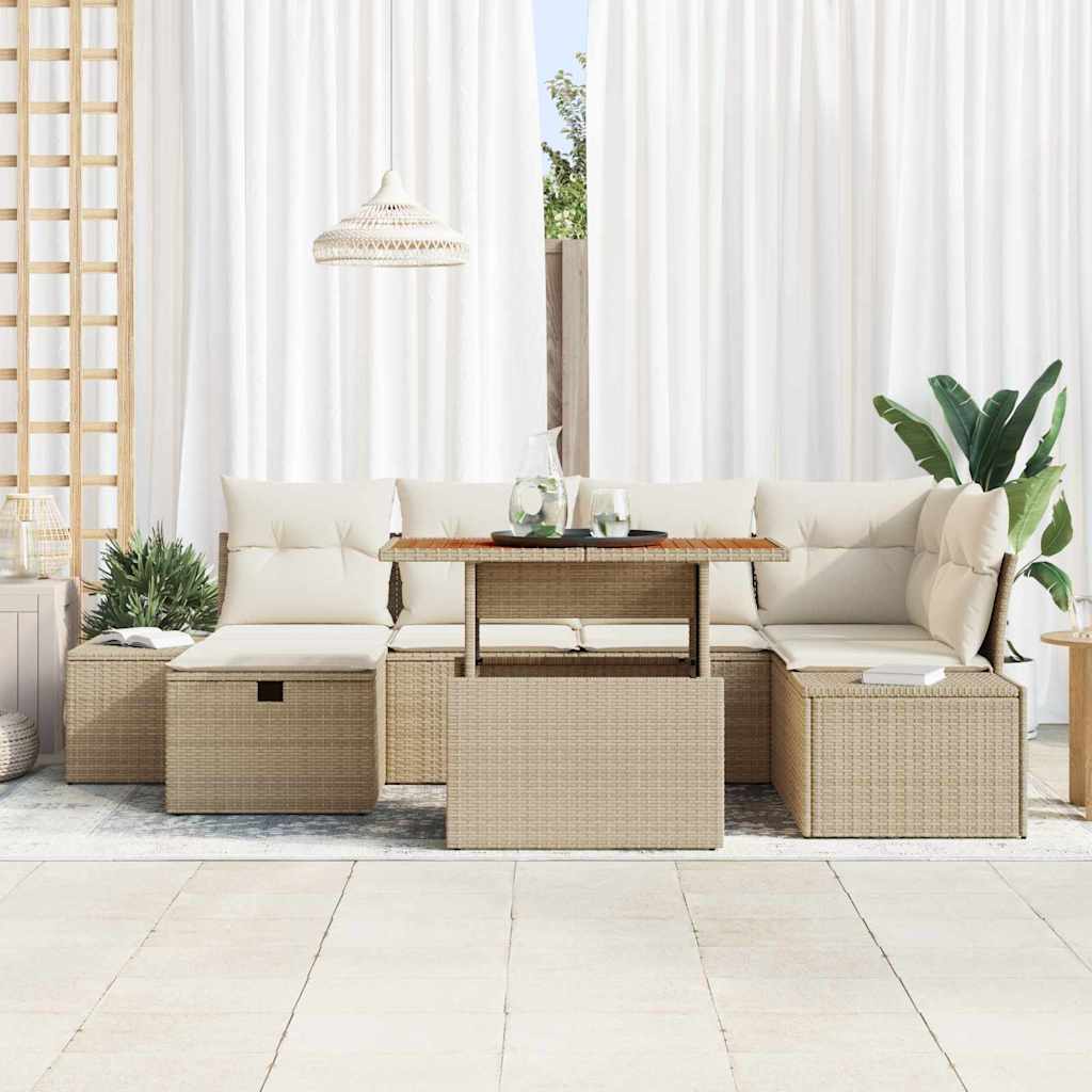 Ensemble de canapé de jardin 7 pc Beige polyrotin