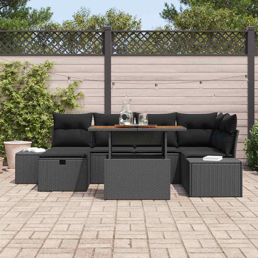 Ensemble de canapé de jardin 7 pcs Noir polyrotin - XIOS