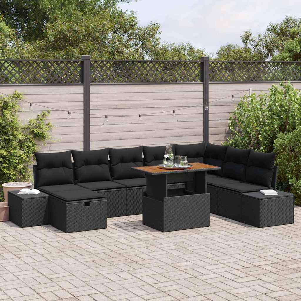 Ensemble de canapé de jardin 9 pcs Noir Poly rotin