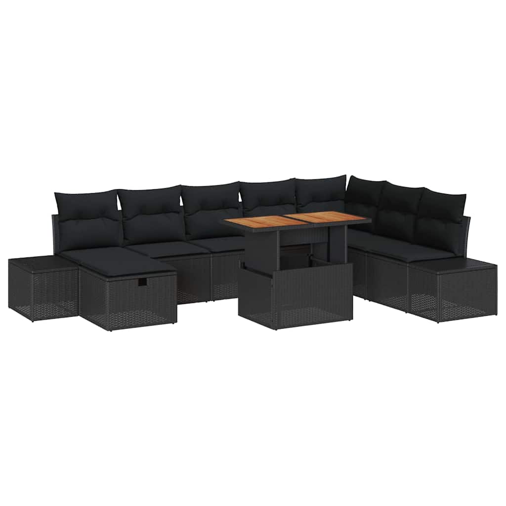 Ensemble de canapé de jardin 9 pcs Noir Poly rotin