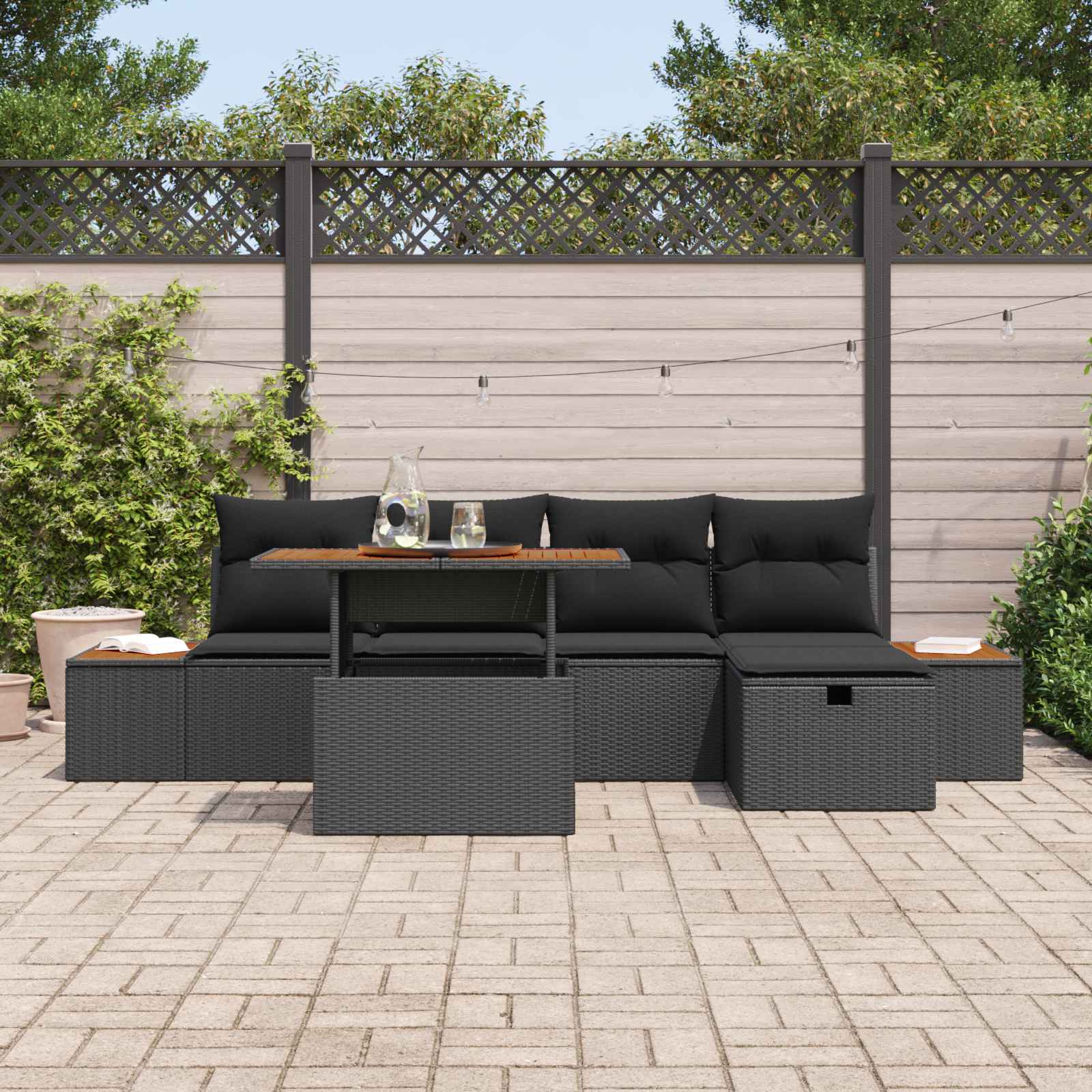 Ensemble de canapé de jardin 6 pcs Noir polyrotin - XIOS
